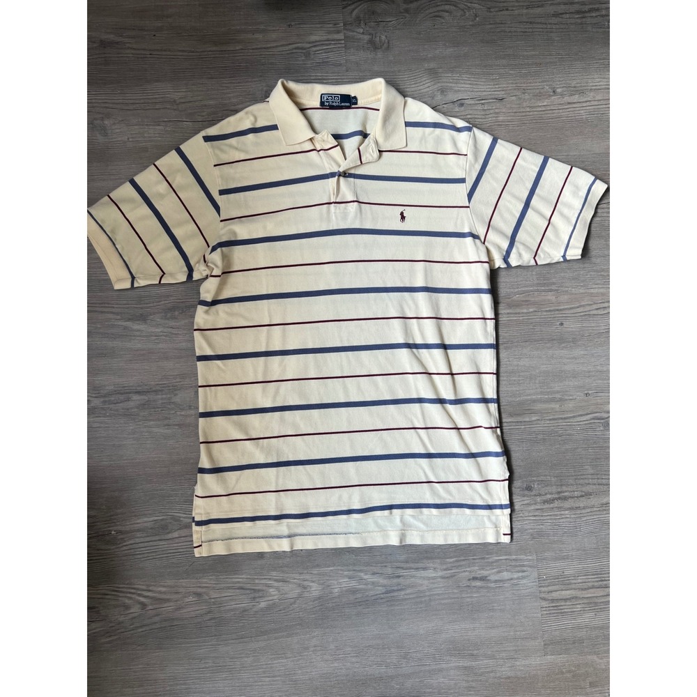 Vintage Polo Ralph Lauren Men's Polo Striped Cream Red Pony Size XL